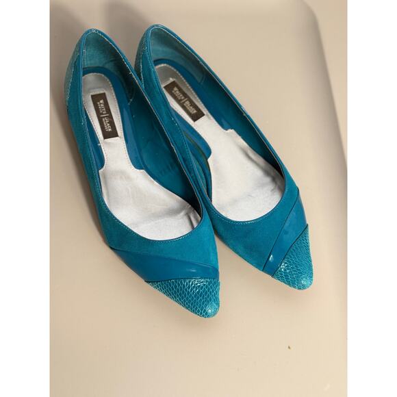 White House Black Market Teal Ballet Flats Women’s Size 8 Suede & Patent Cap Toe - Picture 2 of 5